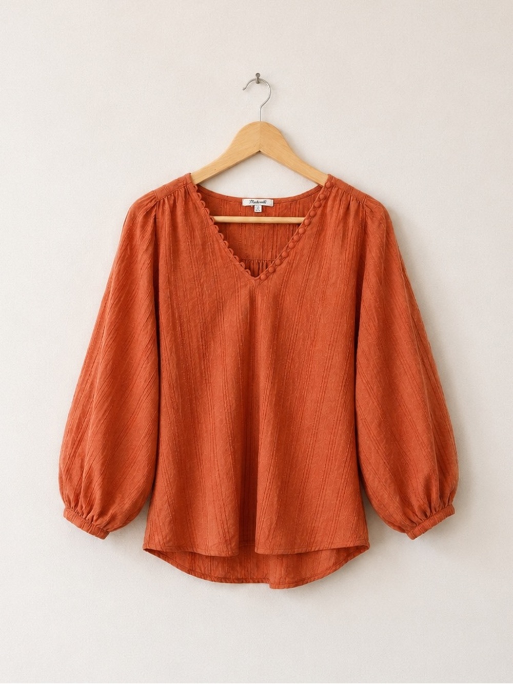 Madewell Raglan Peasant Textured Top In Stripe Balloon Sleeves Cotton XS
